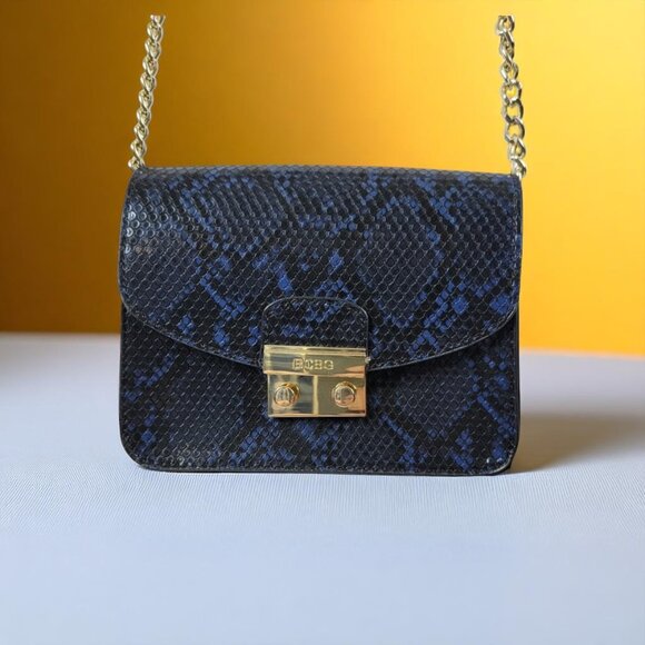 BCBG Handbags - BCBG Faux Snakeskin Crossbody Bag – Blue & Black with Gold Chain